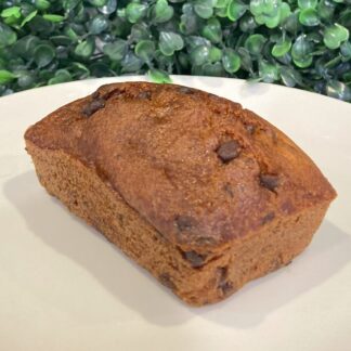 Gluten-free vegan chocolate chip banana bread mini loaf.