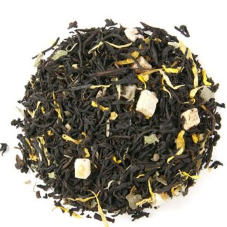 Black loose leaf tea with yellow flower petals