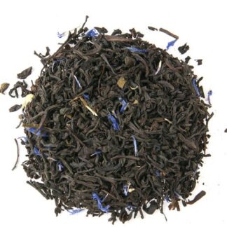 Loose leaf black tea with blue flower petals