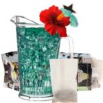 Blue colored Iced Tea Pitcher with a red flower